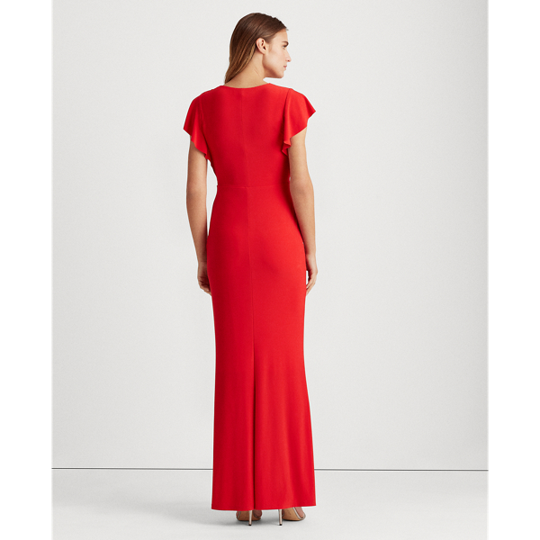 Flutter-Sleeve Surplice Gown Lauren in Orient Red 5