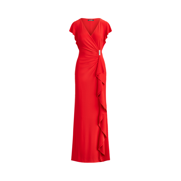 Flutter-Sleeve Surplice Gown Lauren in Orient Red 2