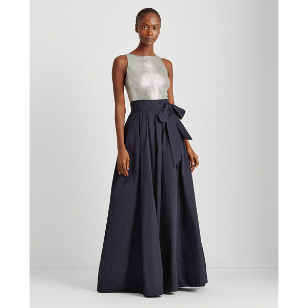 Lighthouse Navy/Dark Grey Metallic-Taffeta Gown Lauren 4