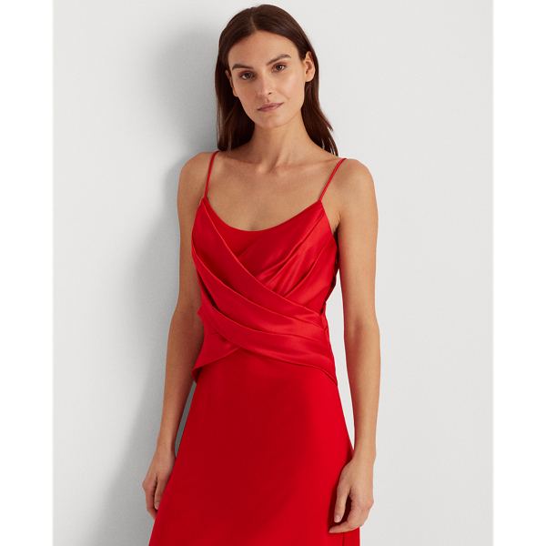 Orient Red Wrap-Style Matte Jersey Dress Lauren 4