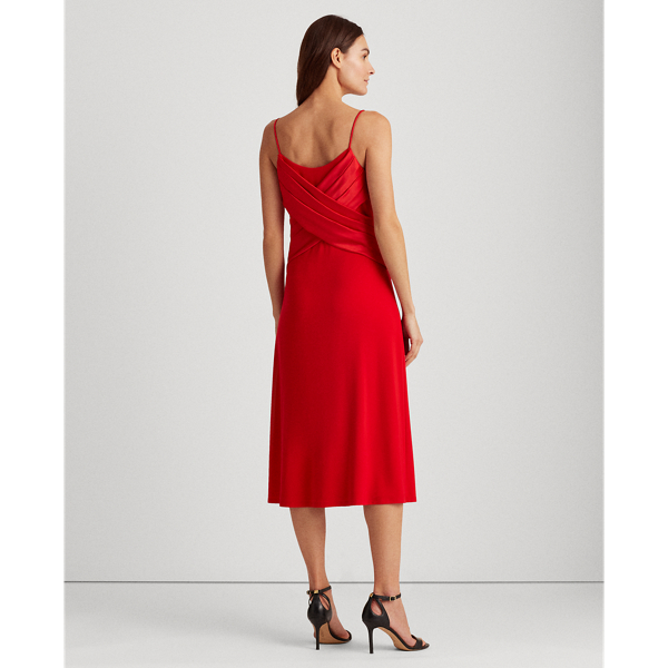 Orient Red Wrap-Style Matte Jersey Dress Lauren 5