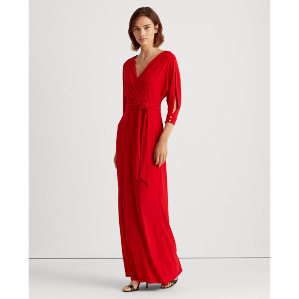Orient Red Matte Jersey Surplice Gown Lauren 4