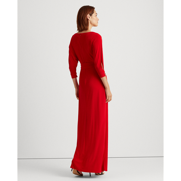 Orient Red Matte Jersey Surplice Gown Lauren 5