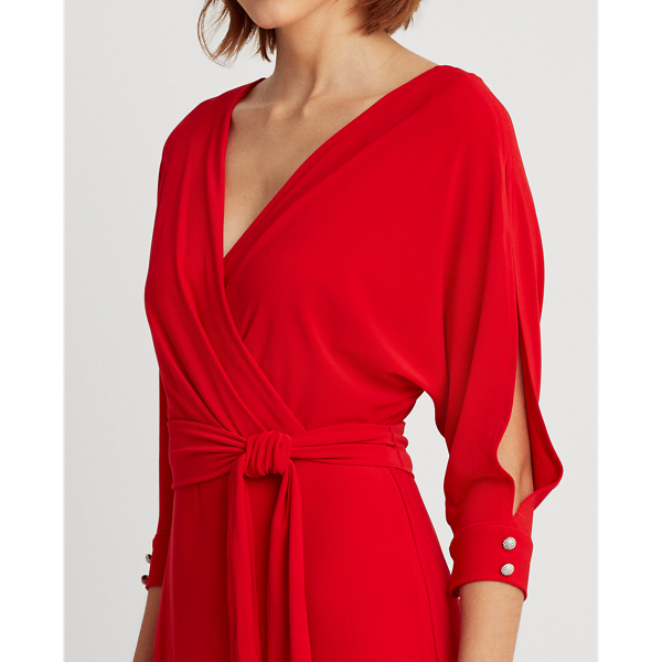 Orient Red Matte Jersey Surplice Gown Lauren 6