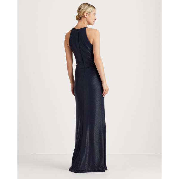 Lighthouse Navy/Black Metallic Halter-Neck Gown Lauren 5