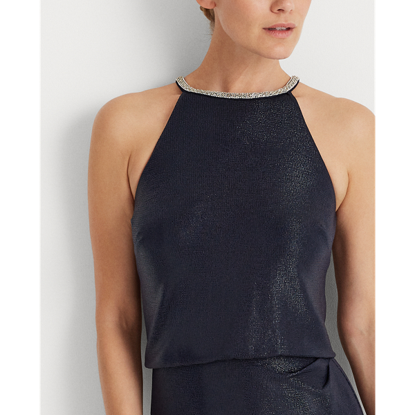Lighthouse Navy/Black Metallic Halter-Neck Gown Lauren 6