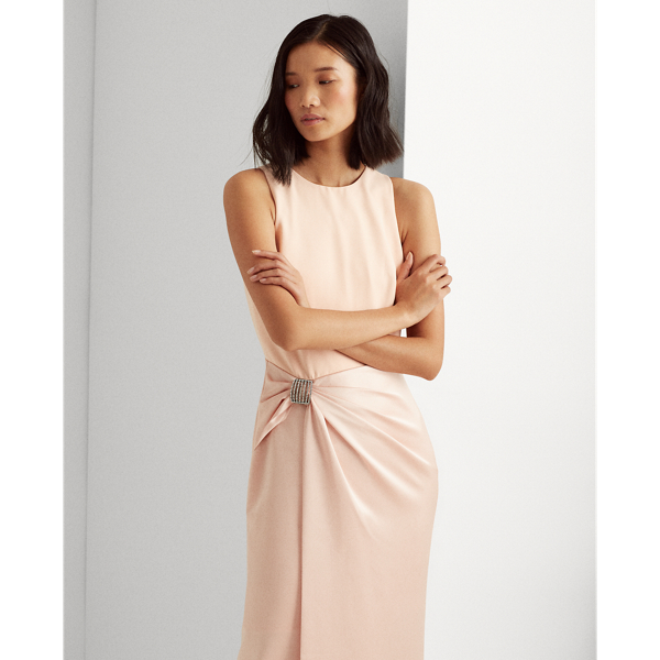 Peachy Sky Sleeveless Satin-Crepe Gown Lauren 4