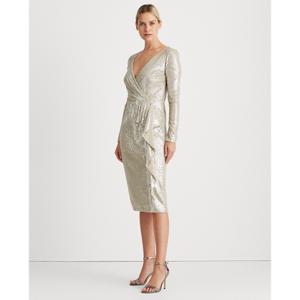 Silver Frost Shine Sequined Surplice Dress Lauren 4
