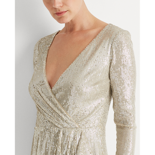 Silver Frost Shine Sequined Surplice Dress Lauren 6