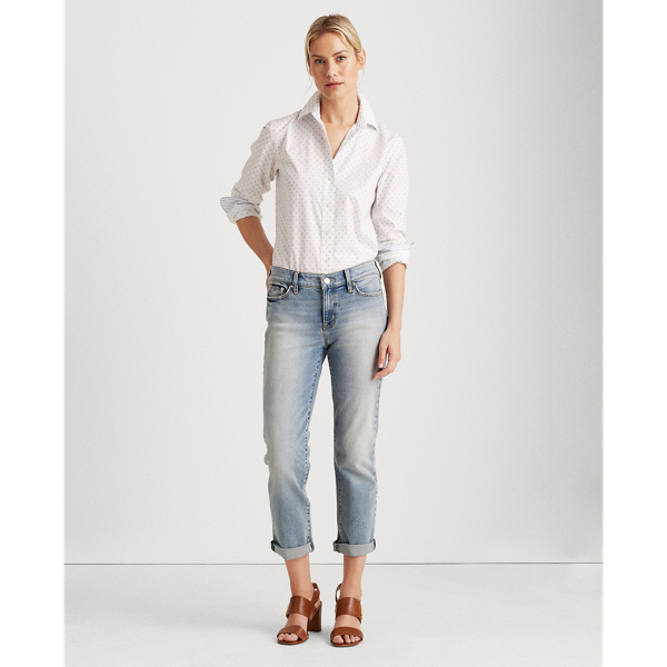 White/Estate Blue Multi Polka-Dot Easy-Care Shirt Lauren 3