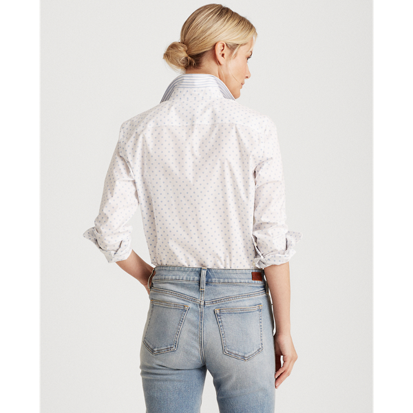 White/Estate Blue Multi Polka-Dot Easy-Care Shirt Lauren 4