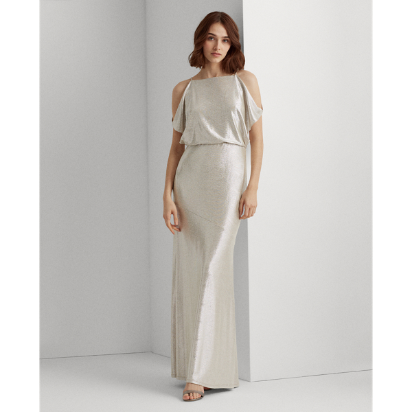 Champagne/Silver Metallic Cold-Shoulder Gown Lauren 4
