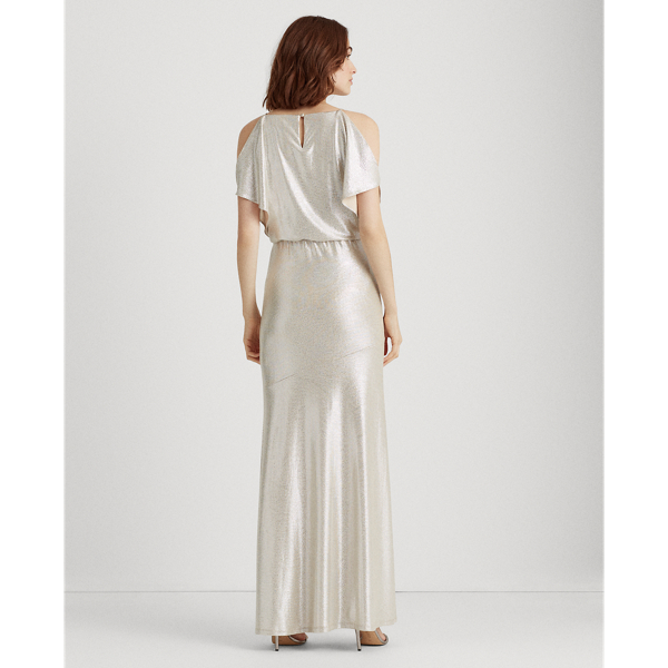 Champagne/Silver Metallic Cold-Shoulder Gown Lauren 5