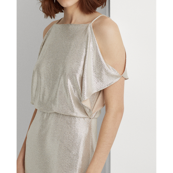 Champagne/Silver Metallic Cold-Shoulder Gown Lauren 6