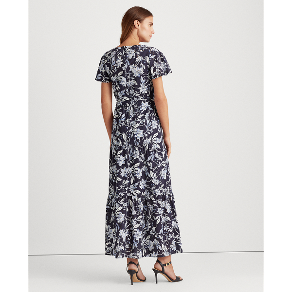 Navy/Blue/ Multi Floral Cotton A-Line Dress Lauren 5