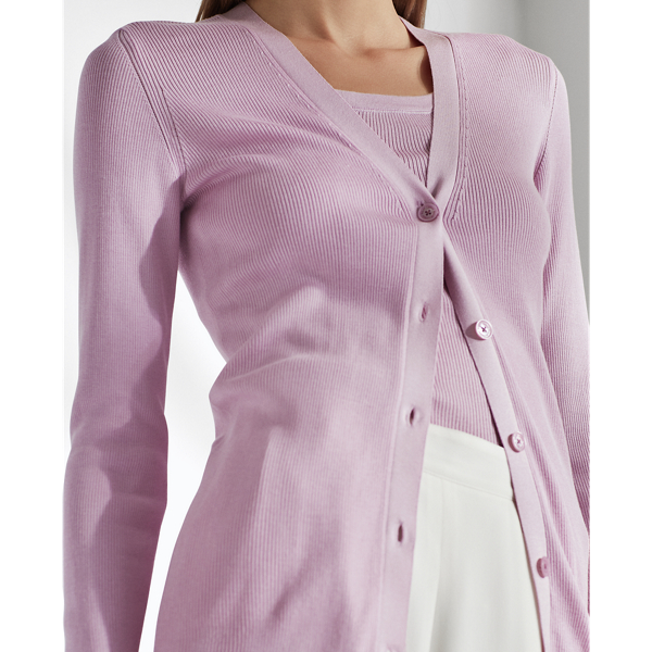 Pale Orchid Rib-Knit Silk Cardigan Ralph Lauren Collection 5