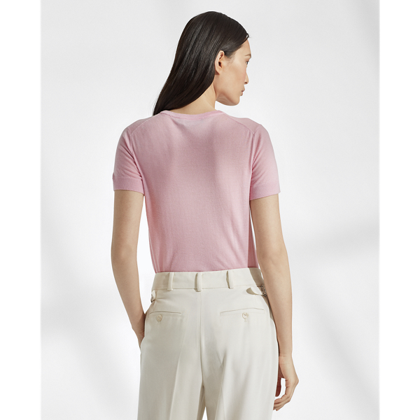 Ballet Pink Rib-Knit Silk T-Shirt Ralph Lauren Collection 4