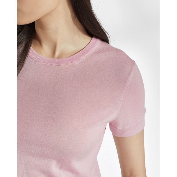 Ballet Pink Rib-Knit Silk T-Shirt Ralph Lauren Collection 5