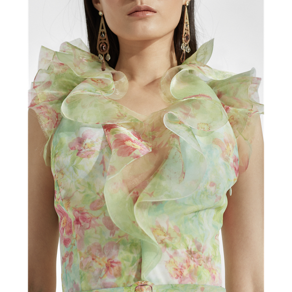 Green Multi Tasha Floral Tulle Dress Ralph Lauren Collection 6