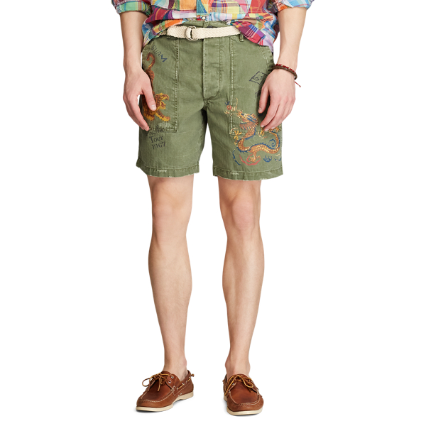 Classic Drab Olive/Print 20.3 cm Relaxed Fit Herringbone Short Polo Ralph Lauren 3