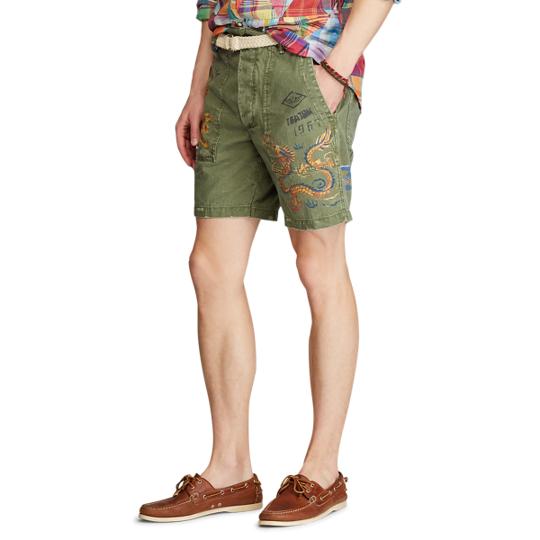Classic Drab Olive/Print 20.3 cm Relaxed Fit Herringbone Short Polo Ralph Lauren 5