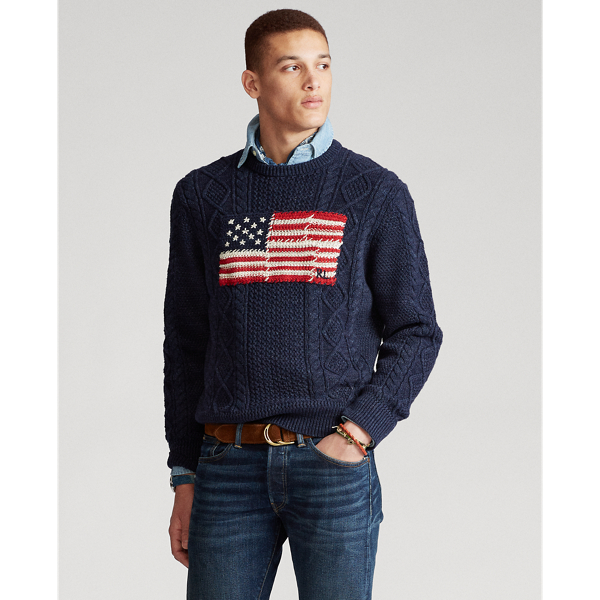 Navy Ragg Aran Patchwork-Flag Jumper Polo Ralph Lauren 4