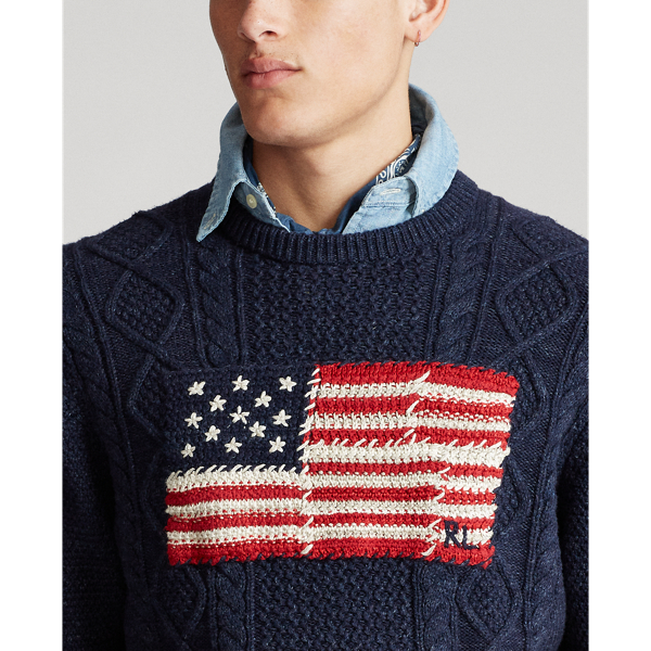 Navy Ragg Aran Patchwork-Flag Jumper Polo Ralph Lauren 6