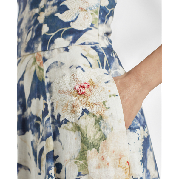 Blue Multi Dasha Floral Cocktail Dress Ralph Lauren Collection 6