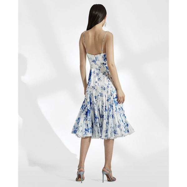 Blue/White Denisa Floral Satin Dress Ralph Lauren Collection 5