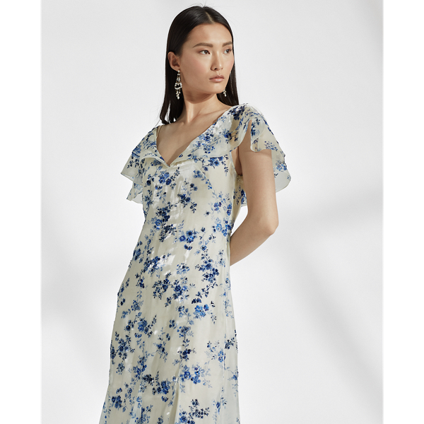 Blue/White Kegan Floral Evening Dress Ralph Lauren Collection 4