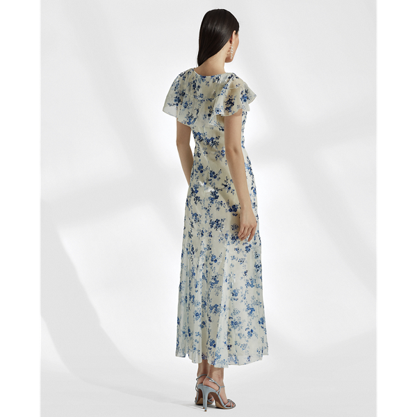 Blue/White Kegan Floral Evening Dress Ralph Lauren Collection 5