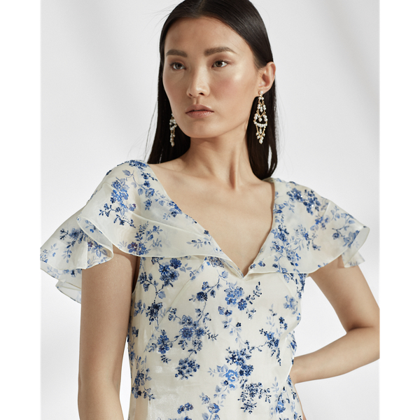 Blue/White Kegan Floral Evening Dress Ralph Lauren Collection 6