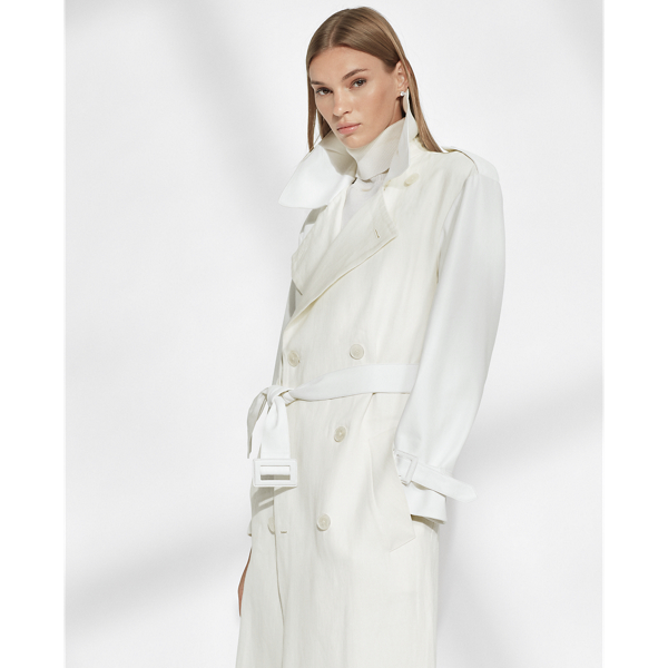 Ivory Hays Leather-Trim Trench Coat Ralph Lauren Collection 4