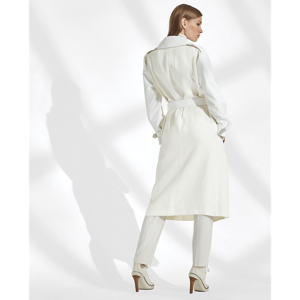 Ivory Hays Leather-Trim Trench Coat Ralph Lauren Collection 5