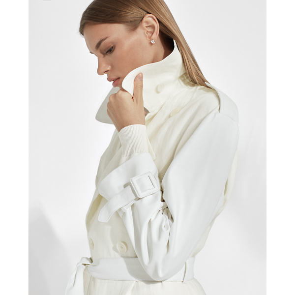 Ivory Hays Leather-Trim Trench Coat Ralph Lauren Collection 6