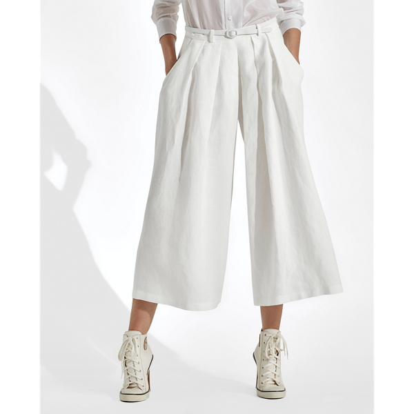 Pantaloni Adrianna in lino a gamba larga Ralph Lauren Collection in Avorio 3