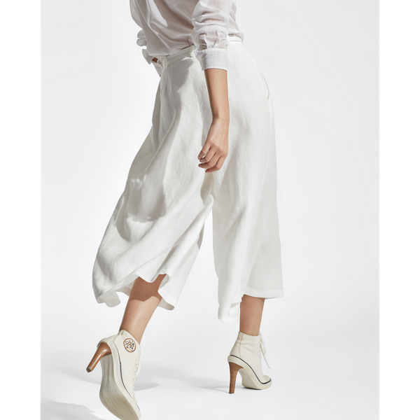Pantaloni Adrianna in lino a gamba larga Ralph Lauren Collection in Avorio 4