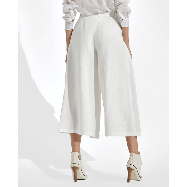 Pantaloni Adrianna in lino a gamba larga Ralph Lauren Collection in Avorio 5