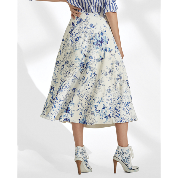 White/Blue Trivelas Floral Leather Skirt Ralph Lauren Collection 5