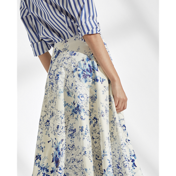 White/Blue Trivelas Floral Leather Skirt Ralph Lauren Collection 6