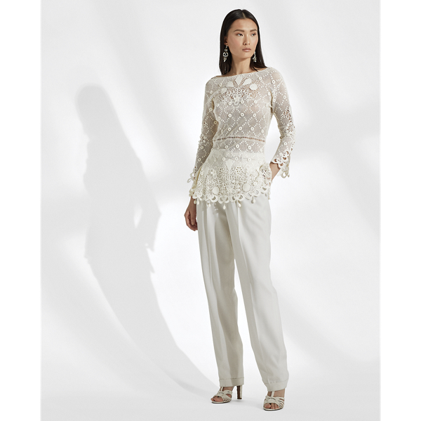 Lux Cream Floral Lace Top Ralph Lauren Collection 3