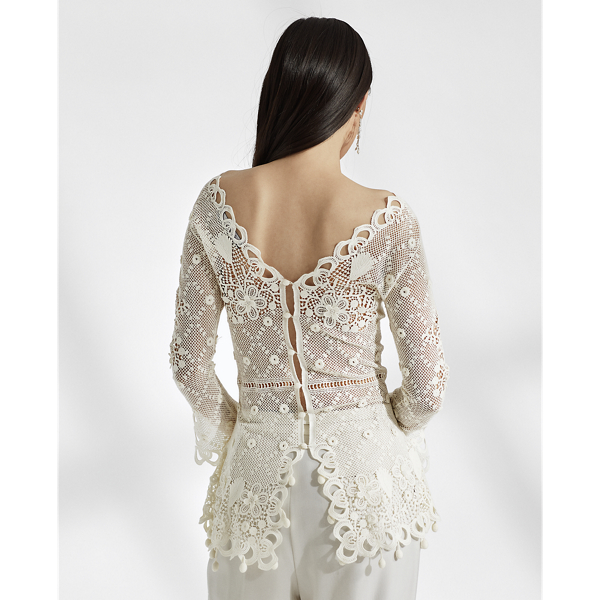 Lux Cream Floral Lace Top Ralph Lauren Collection 4