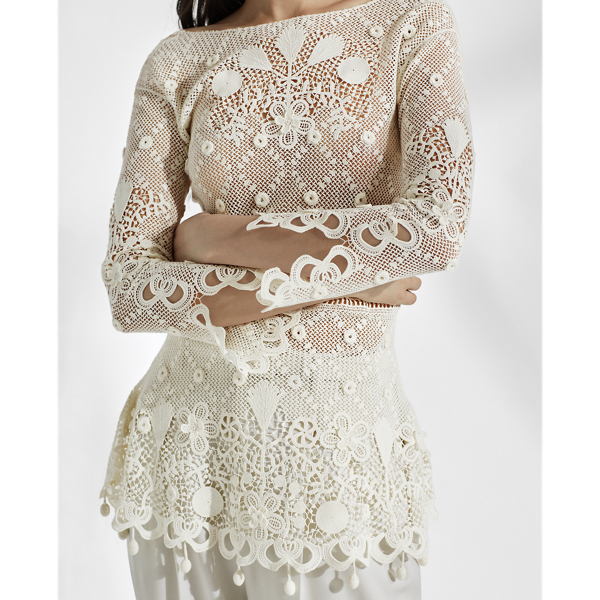 Lux Cream Floral Lace Top Ralph Lauren Collection 6
