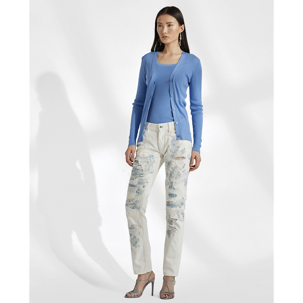 Sky Blue Rib-Knit Silk Cardigan Ralph Lauren Collection 3