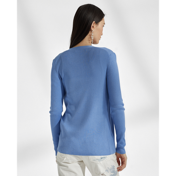 Sky Blue Rib-Knit Silk Cardigan Ralph Lauren Collection 4
