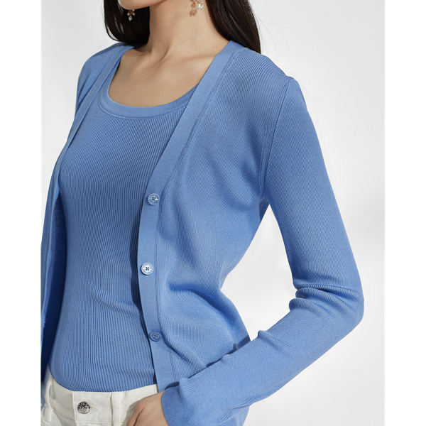 Sky Blue Rib-Knit Silk Cardigan Ralph Lauren Collection 5