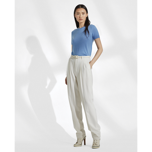 Nimes Blue Rib-Knit Silk T-Shirt Ralph Lauren Collection 3