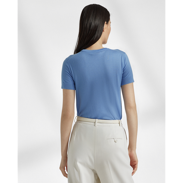 Nimes Blue Rib-Knit Silk T-Shirt Ralph Lauren Collection 4