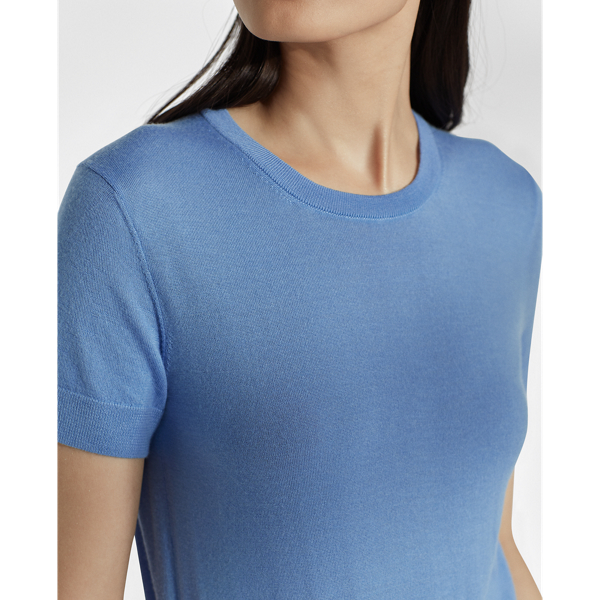 Nimes Blue Rib-Knit Silk T-Shirt Ralph Lauren Collection 5