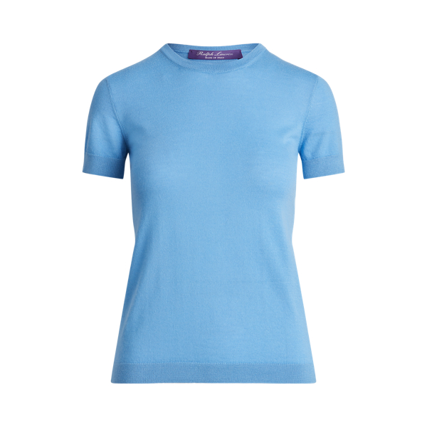 Nimes Blue Rib-Knit Silk T-Shirt Ralph Lauren Collection 2